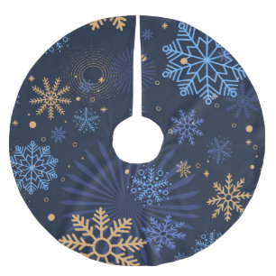 Winter Night: Blue Snowflake Pattern. Brushed Polyester Tree Skirt