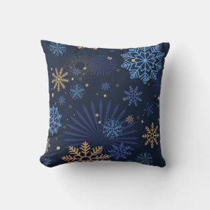 Winter Night: Blue Snowflake Pattern. Cushion
