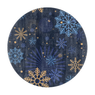 Winter Night: Blue Snowflake Pattern. Cutting Board