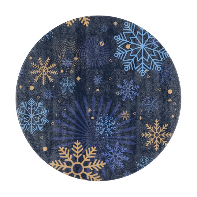 Winter Night: Blue Snowflake Pattern. Cutting Board (Front)