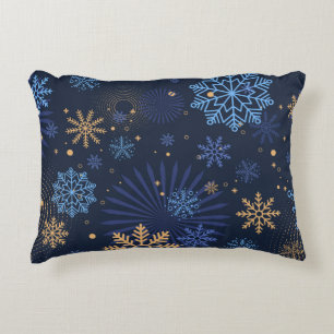 Winter Night: Blue Snowflake Pattern. Decorative Cushion