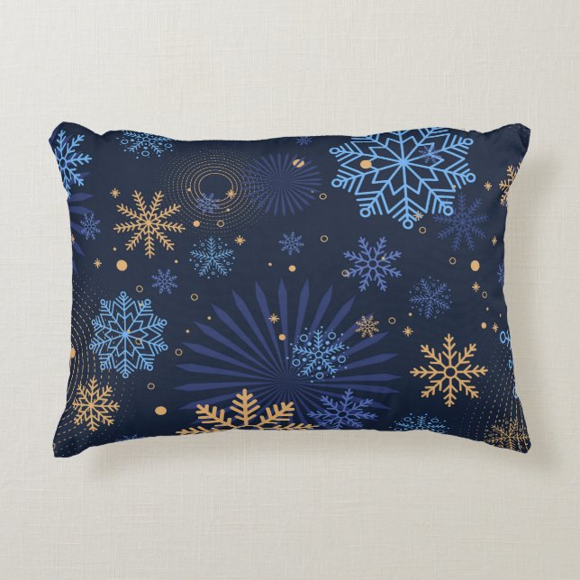 Winter Night: Blue Snowflake Pattern. Decorative Cushion (Front)