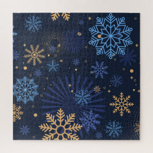 Winter Night: Blue Snowflake Pattern. Jigsaw Puzzle