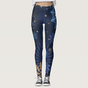 Winter Night: Blue Snowflake Pattern. Leggings