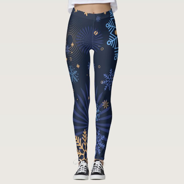 Winter Night: Blue Snowflake Pattern. Leggings (Front)