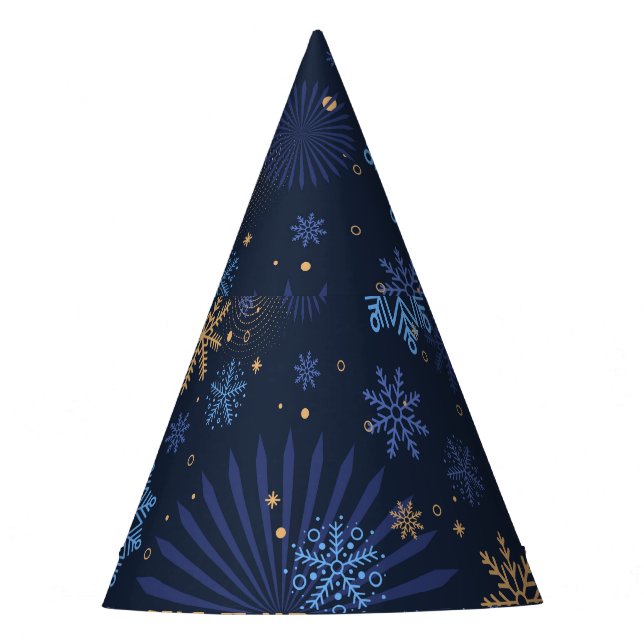 Winter Night: Blue Snowflake Pattern. Party Hat (Front)