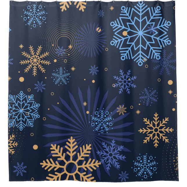 Winter Night: Blue Snowflake Pattern. Shower Curtain (Front)