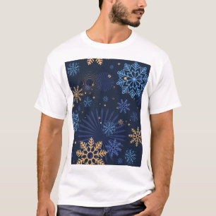 Winter Night: Blue Snowflake Pattern. T-Shirt