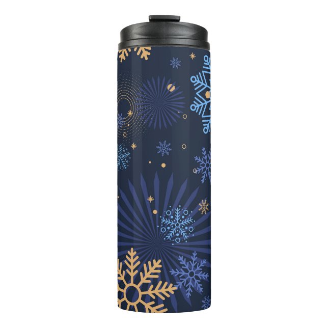 Winter Night: Blue Snowflake Pattern. Thermal Tumbler (Front)