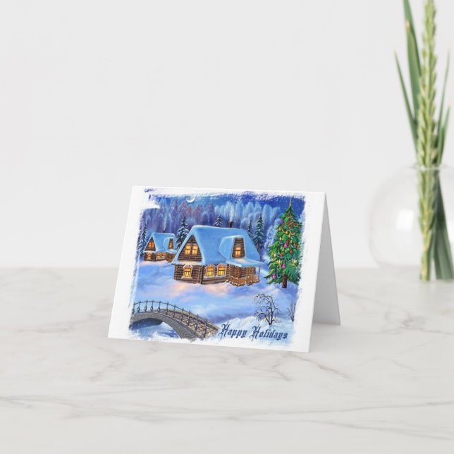 Winter Night Christmas Village Note Card (Front)