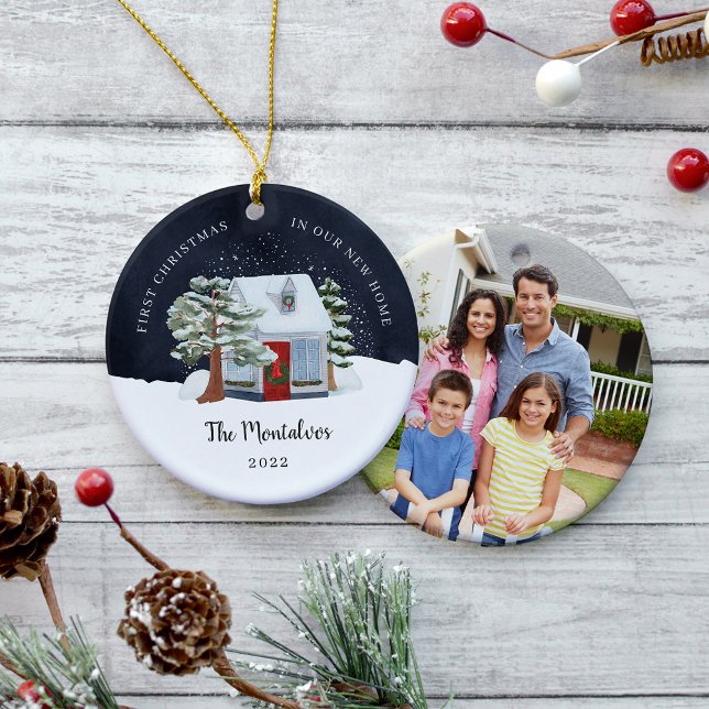 Winter Night First Christmas in Our New Home Ceramic Ornament (Creator Uploaded)