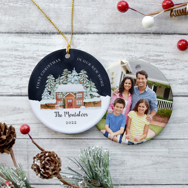 Winter Night First Christmas in Our New Home Ceramic Ornament (Creator Uploaded)