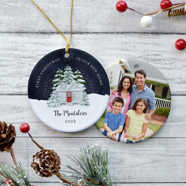 Winter Night First Christmas in Our New Home Ceramic Ornament (Creator Uploaded)