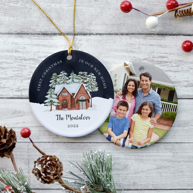 Winter Night First Christmas in Our New Home Ceramic Ornament (Creator Uploaded)