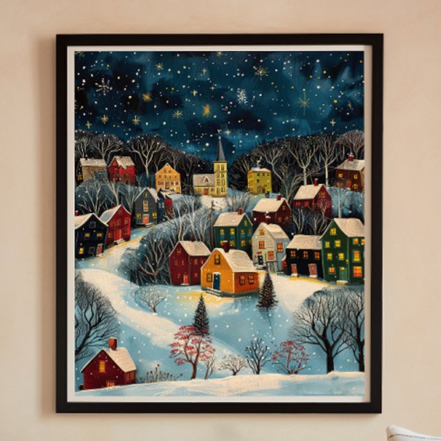 Winter Night Folk Art Oil Painting Poster (Creator Uploaded)