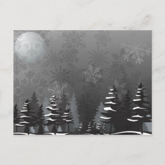 winter night forest scene postcard