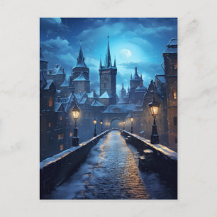 Winter Night in Prague Holiday Postcard