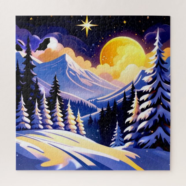 Winter Night Landscape With Snowy Mountains Jigsaw Puzzle (Vertical)