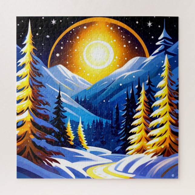 Winter Night Landscape With Snowy Mountains Jigsaw Puzzle (Vertical)