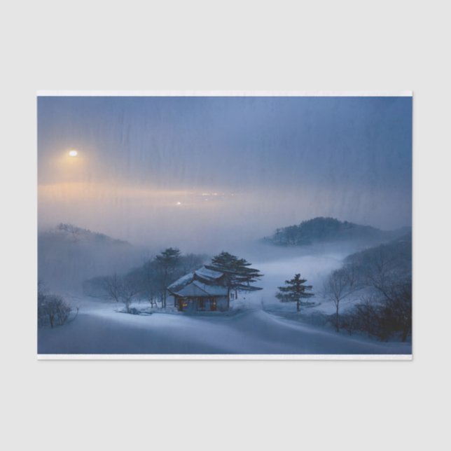 Winter Night Mountain Snow Moon Painting Tissue Paper (Front)