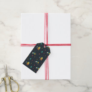 Winter Night Snowflakes Landing on Little Houses Gift Tags