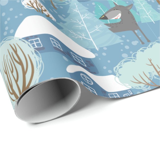 Winter night vintage village scene wrapping paper (Roll Corner)