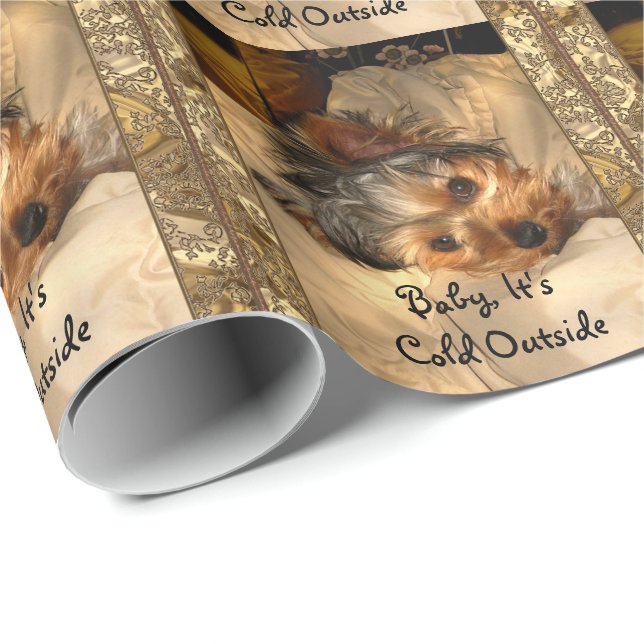 Winter Nights Yorkie Elegant  Wrapping Paper (Roll Corner)