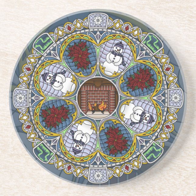 Winter Nouveau Sandstone Coaster (Front)