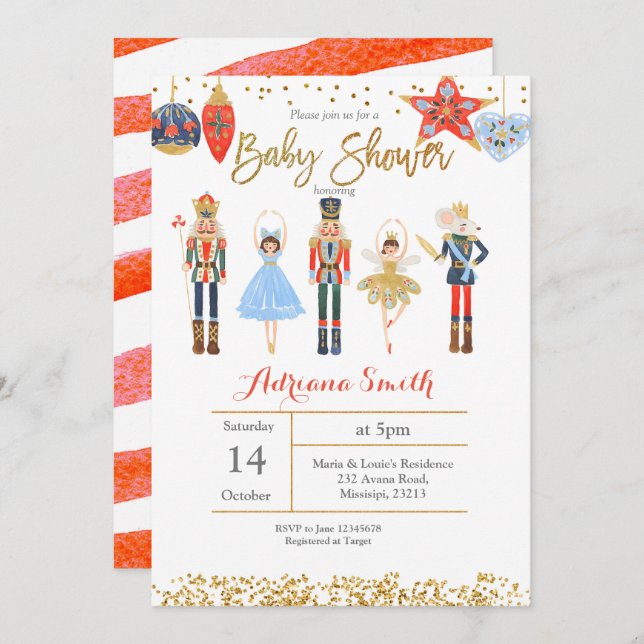 Winter Nutcracker baby shower Invitation Red (Front/Back)