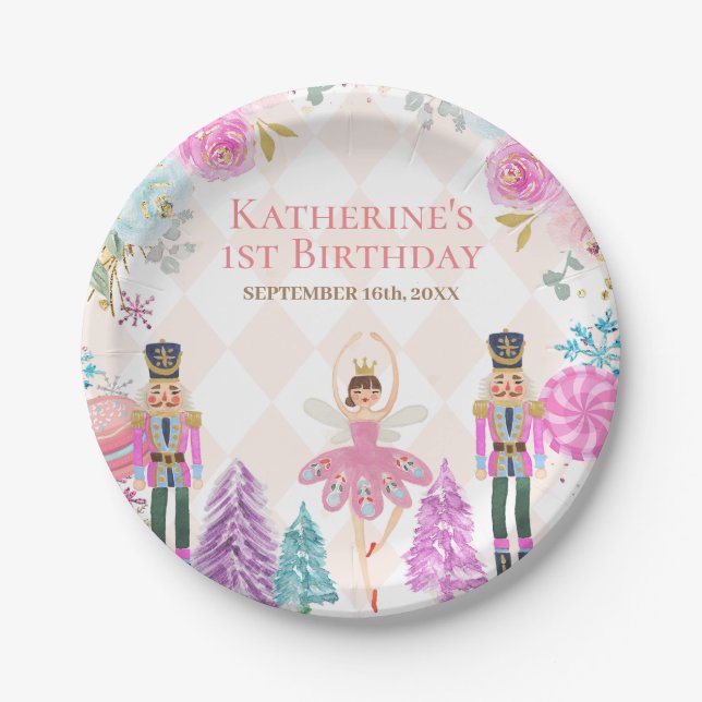 Winter Nutcracker Land of Sweets 1st Birthday Paper Plate (Front)