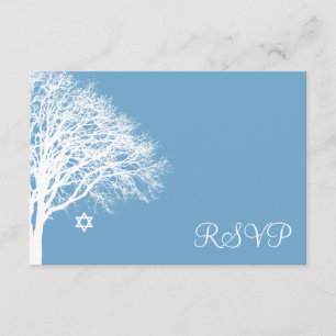 Winter Oak Tree Blue White Bat Mitzvah RSVP Card
