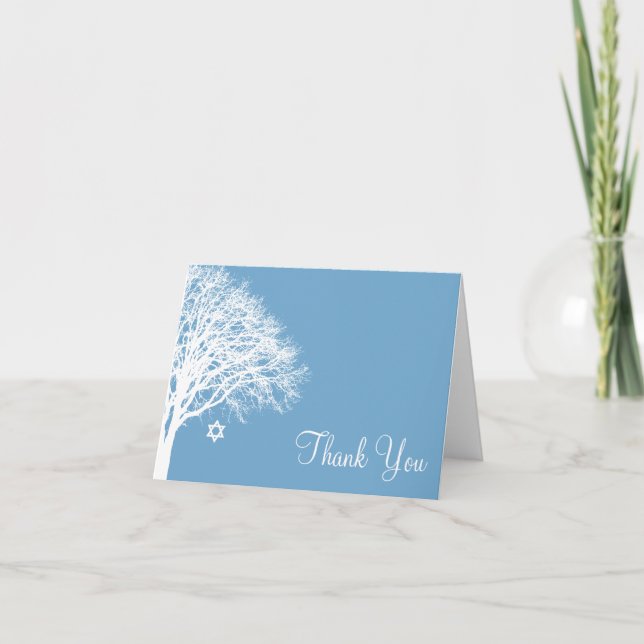Winter Oak Tree Blue White Bat Mitzvah Thank You (Front)