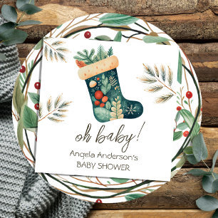 Winter Oh Baby Christmas Stocking Baby Shower Napkin