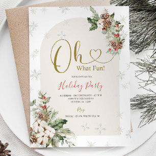 Winter Oh What Fun Christmas Floral Holiday Party Invitation