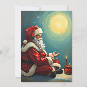 Winter Old Fashioned Funny Meditating Santa Claus Holiday Card
