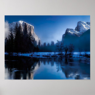 Winter on a Lake Between Ice-Covered Mountai Poster