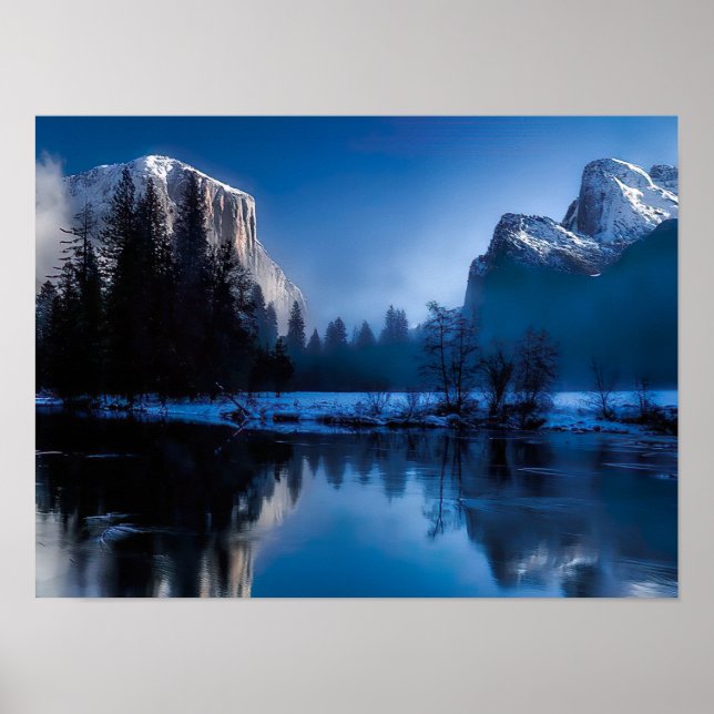 Winter on a Lake Between Ice-Covered Mountai Poster (Front)