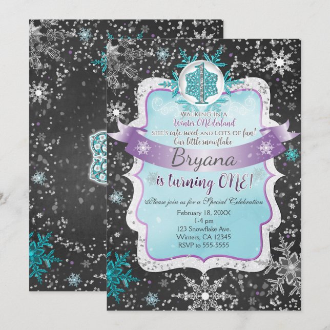 Winter Onderland 1st Birthday Party Invitations (Front/Back)