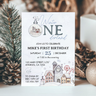 Winter Onderland Boy 1st Birthday Invitation
