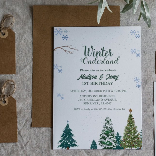 Winter onderland Christmas Twin Birthday party Invitation (Creator Uploaded)
