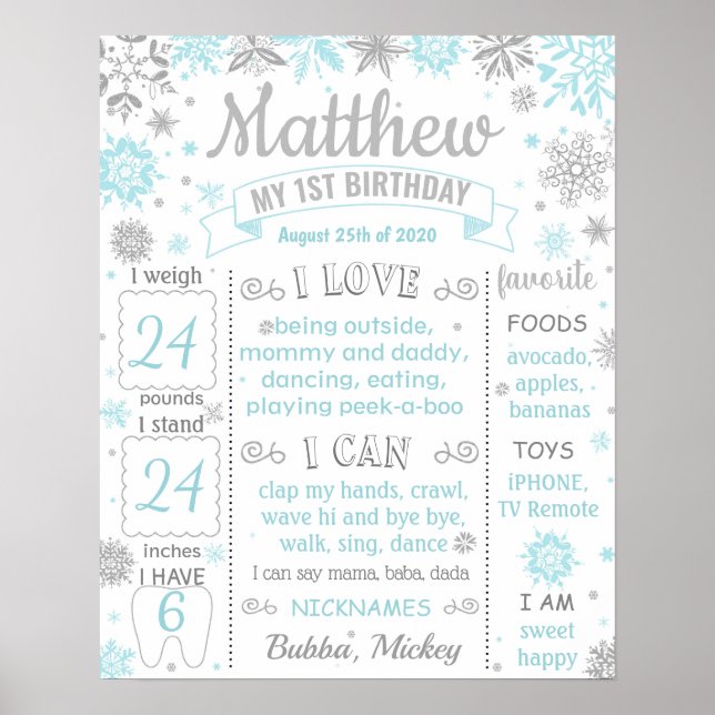 Winter Onderland First Birthday milestone sign (Front)