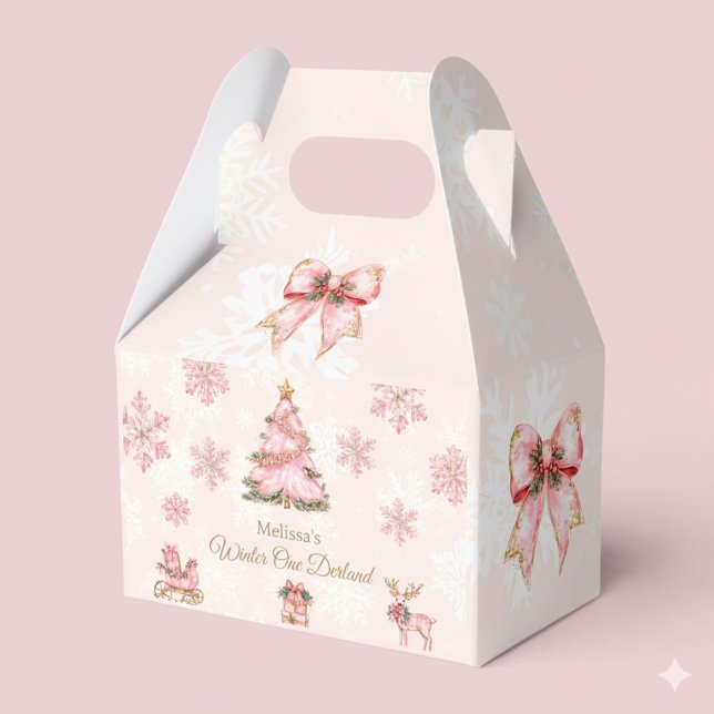 Winter Onderland Girl 1st Birthday Pink Snowflake Favour Box (Creator Uploaded)