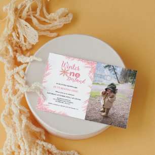 Winter Onderland Girl First Birthday Party Invita Invitation