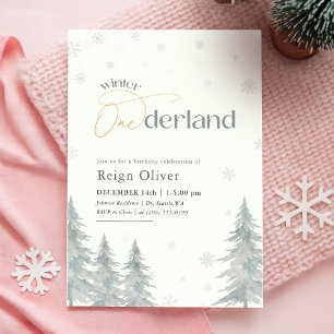Winter Onderland Watercolor Boy Girl 1st Birthday Invitation