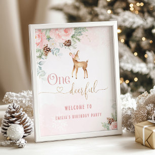 Winter One-deer-ful deer blush birthday welcome Poster