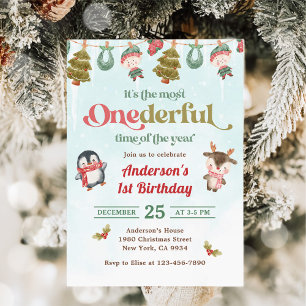Winter Onederful Christmas 1st Birthday Party Invitation