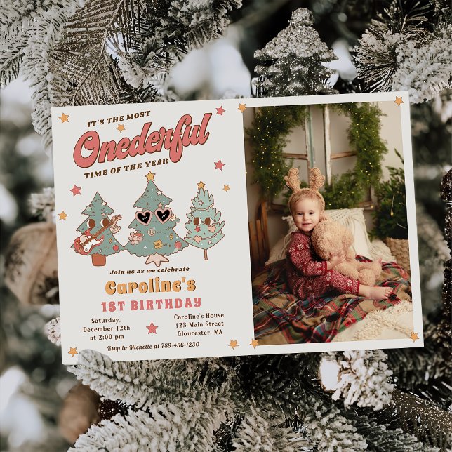 Winter Onederful Hippie Christmas Tree Birthday Invitation (Creator Uploaded)