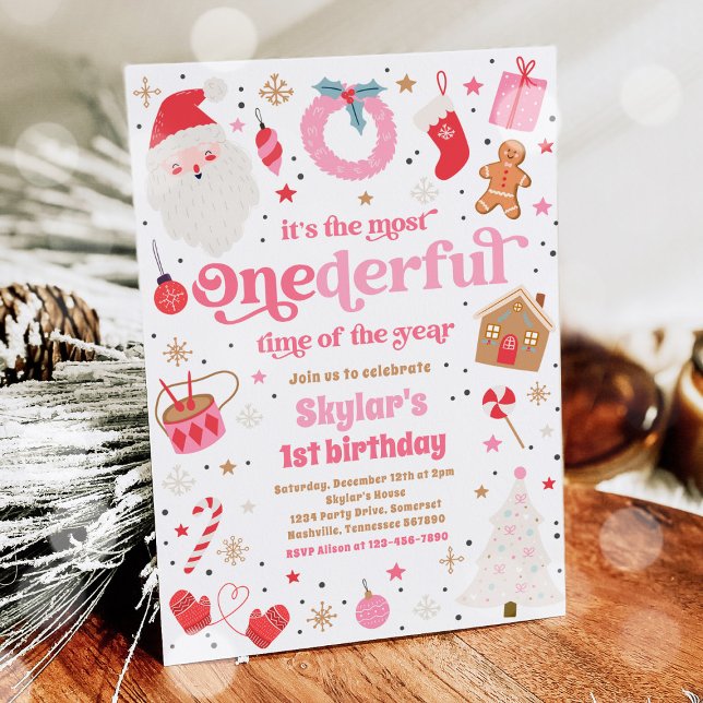 Winter ONEderful Pink Christmas Birthday Party Invitation (Creator Uploaded)