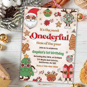 Winter Onederful Retro Christmas 2nd Birthday Invitation