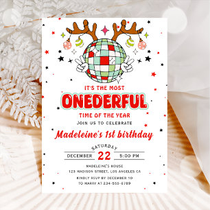 Winter Onederful Retro Christmas Birthday Party Invitation